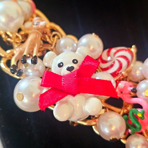 Betsey Johnson Christmas Statement Necklace Snowman Reindeer Cocoa Teddy Santa - Picture 7 of 12